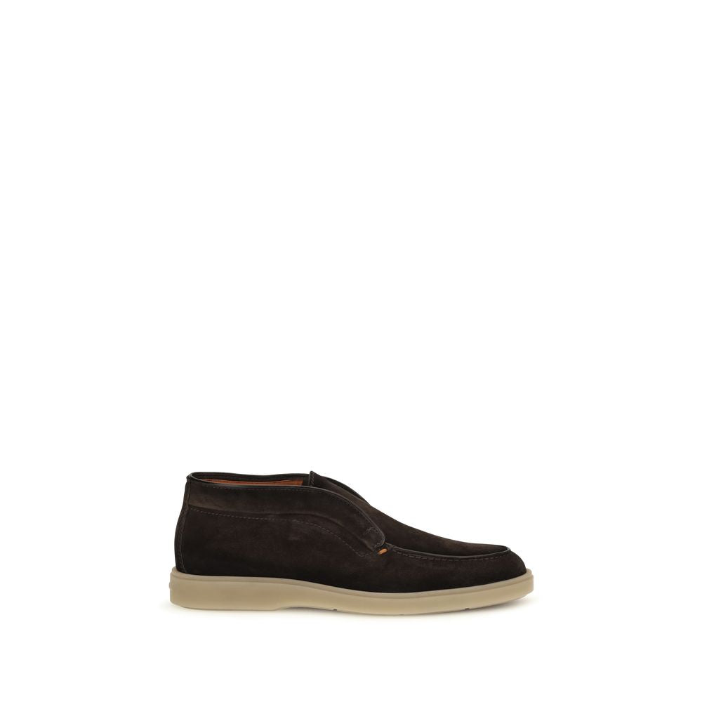 Santoni Brown Calf Leather Bos Taurus Slip-On Loafers