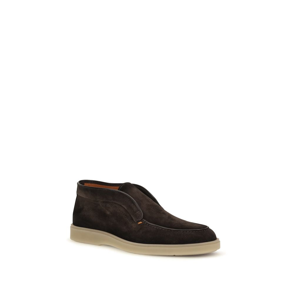 Santoni Brown Calf Leather Bos Taurus Slip-On Loafers