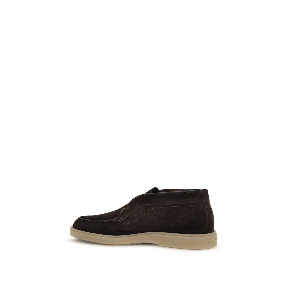 Santoni Brown Calf Leather Bos Taurus Slip-On Loafers