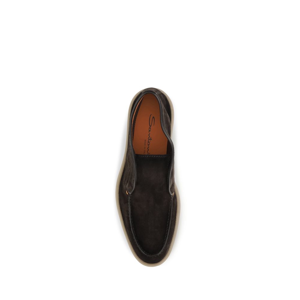Santoni Brown Calf Leather Bos Taurus Slip-On Loafers