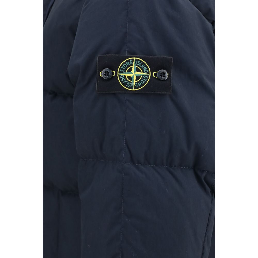 Stone Island Blue Nylon Full-Length Jacket