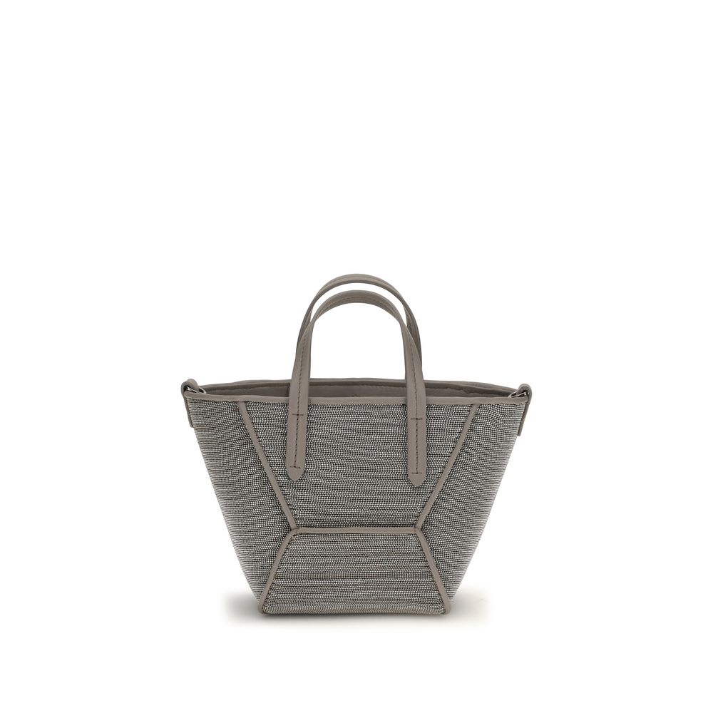 Brunello Cucinelli Gray Calf Leather Bos Taurus Shoulder Bag