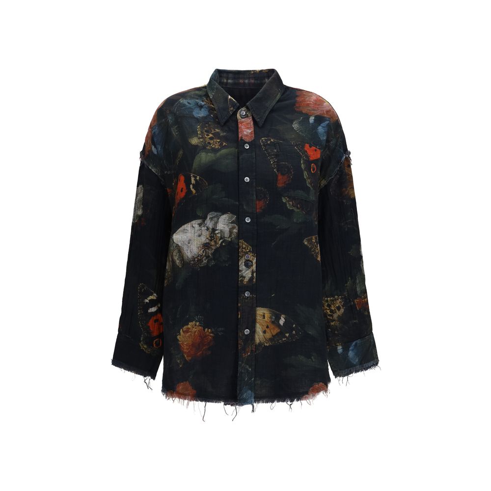 R13 Black Cotton Pattern Shirt