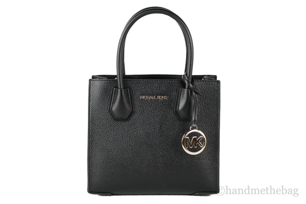 Michael Kors Mercer Medium Leather Messenger Crossbody Handbag (Black Solid)