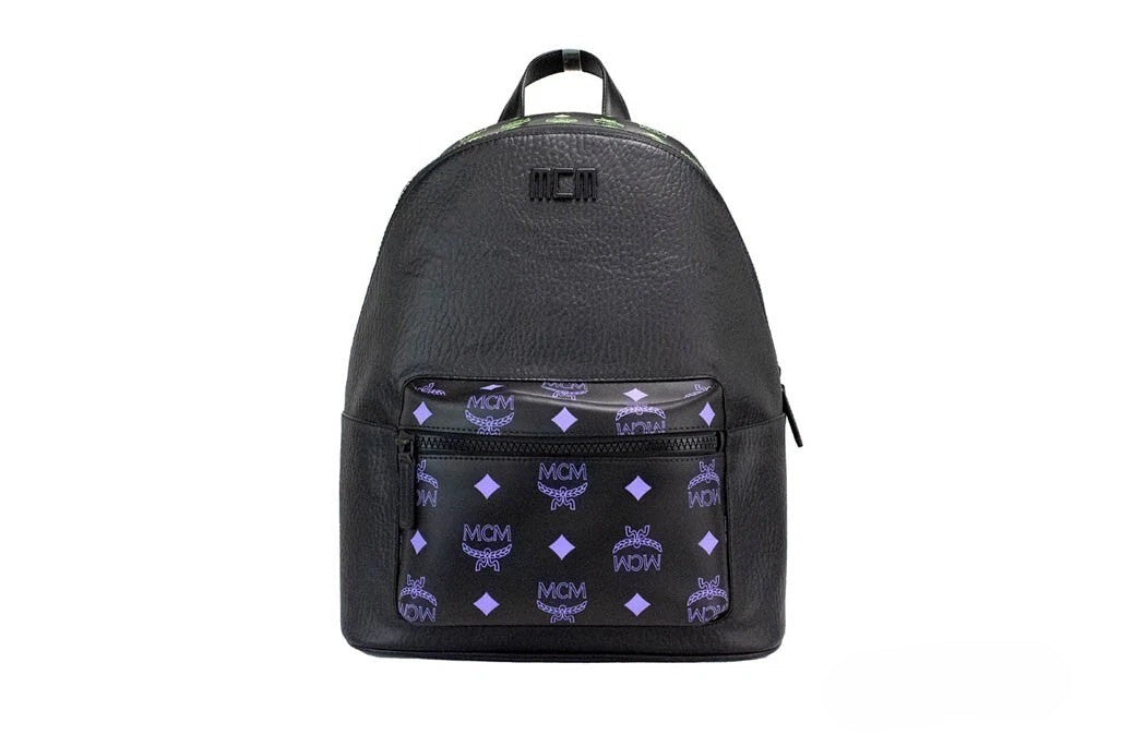 MCM Color Splash Visetos Green Purple Medium Mixed Leather Backpack Bookbag