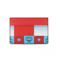 MCM Aren Mini Checkerboard Print Red Multi Visetos Leather Slim Card Case Wallet