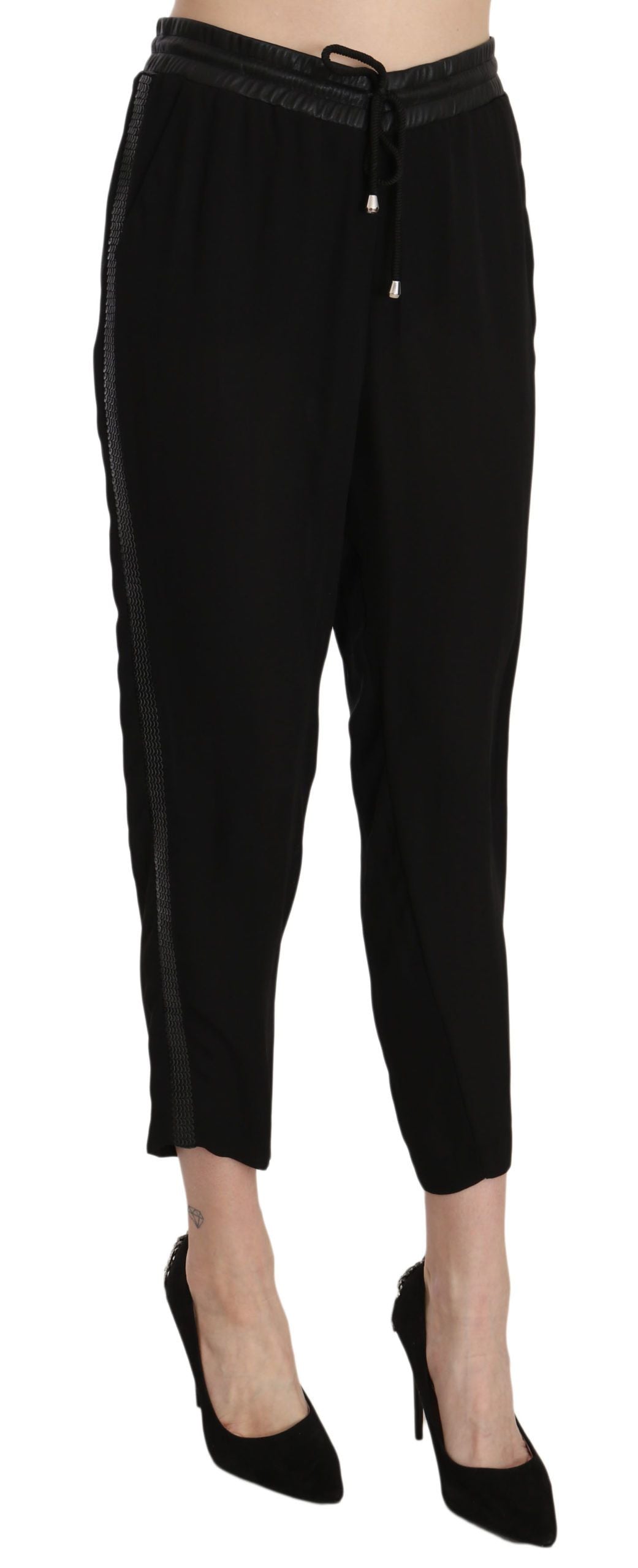 Guess Black Polyester High Waist Cropped Trousers Pants Guess