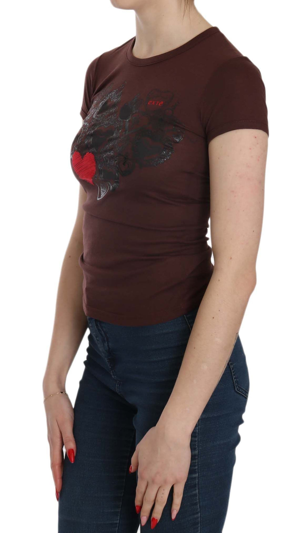Exte Brown Hearts Short Sleeve Casual T-shirt Top