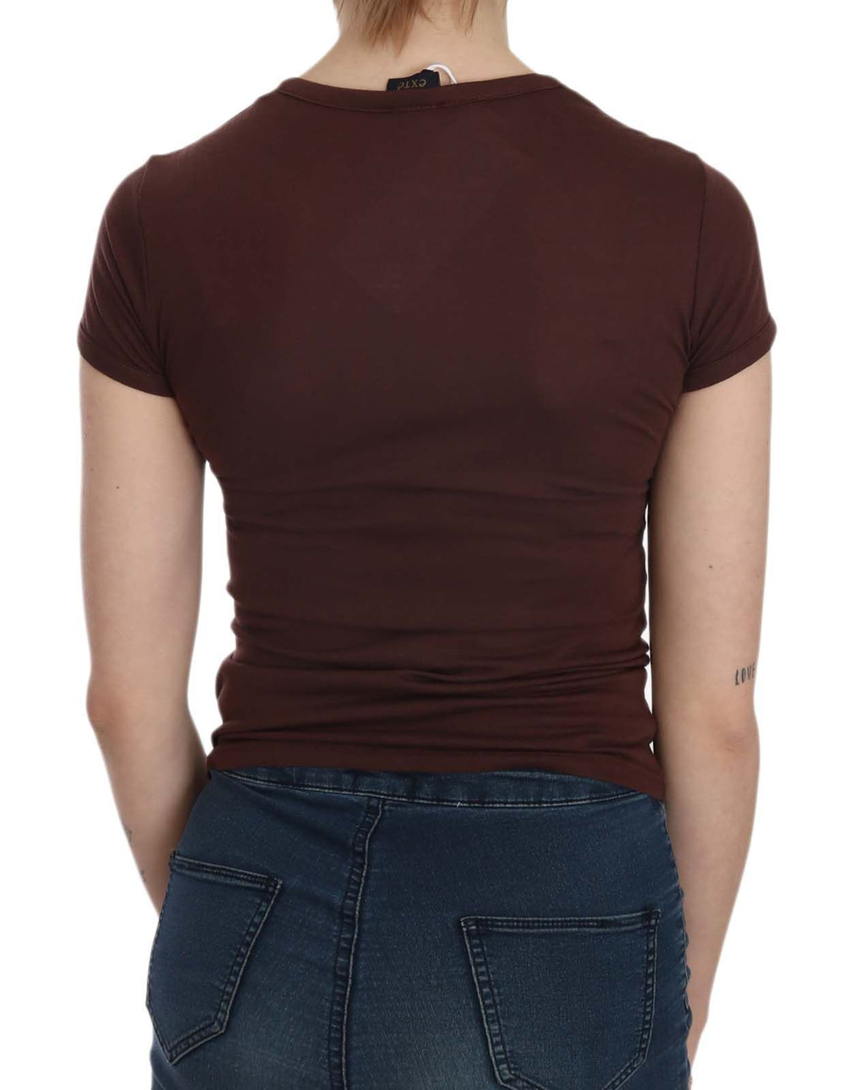 Exte Brown Hearts Short Sleeve Casual T-shirt Top