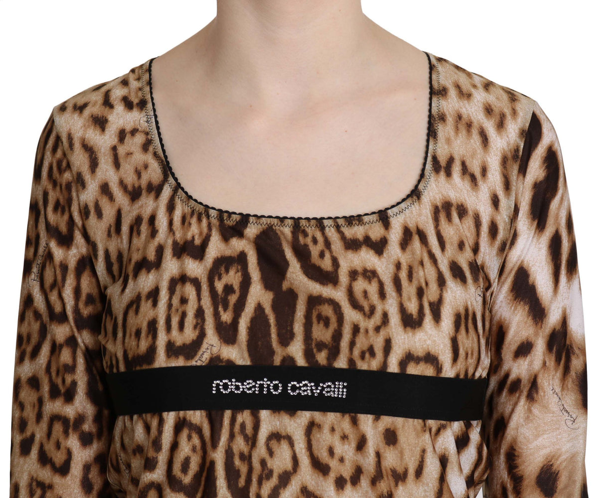 Roberto Cavalli Brown Round Neck Leopard Women Top Blouse