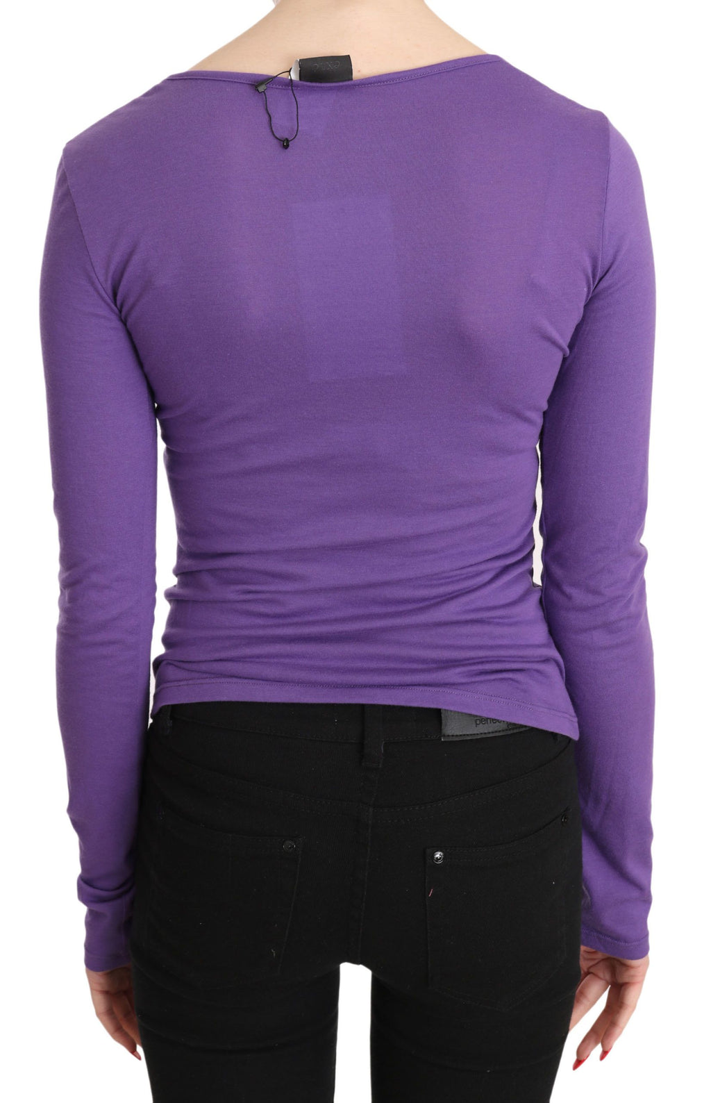 Purple Exte Crystal Embellished Long Sleeve Top Blouse