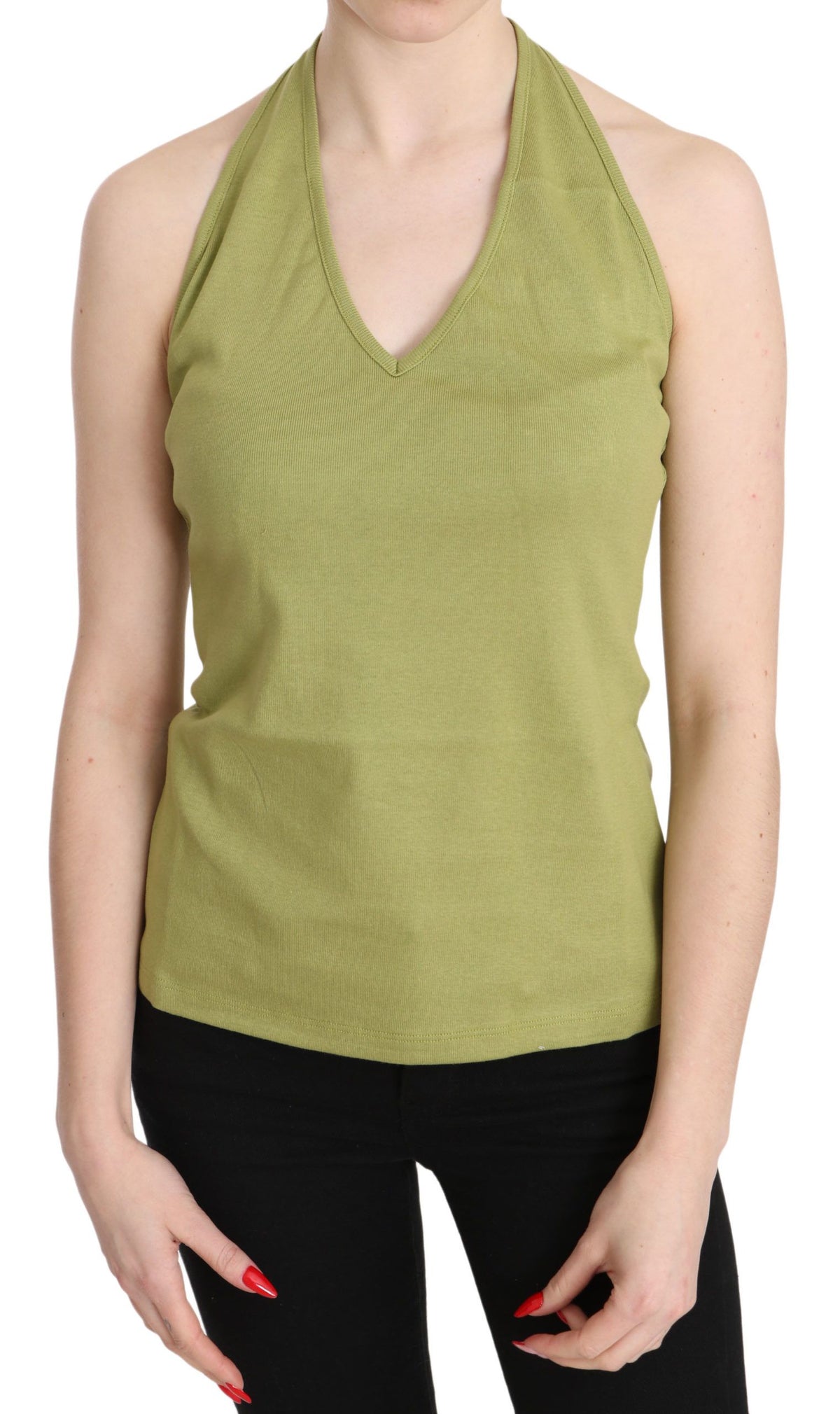 GF Ferre Green Halter Cotton Sleeveless Casual Tank Top Blouse