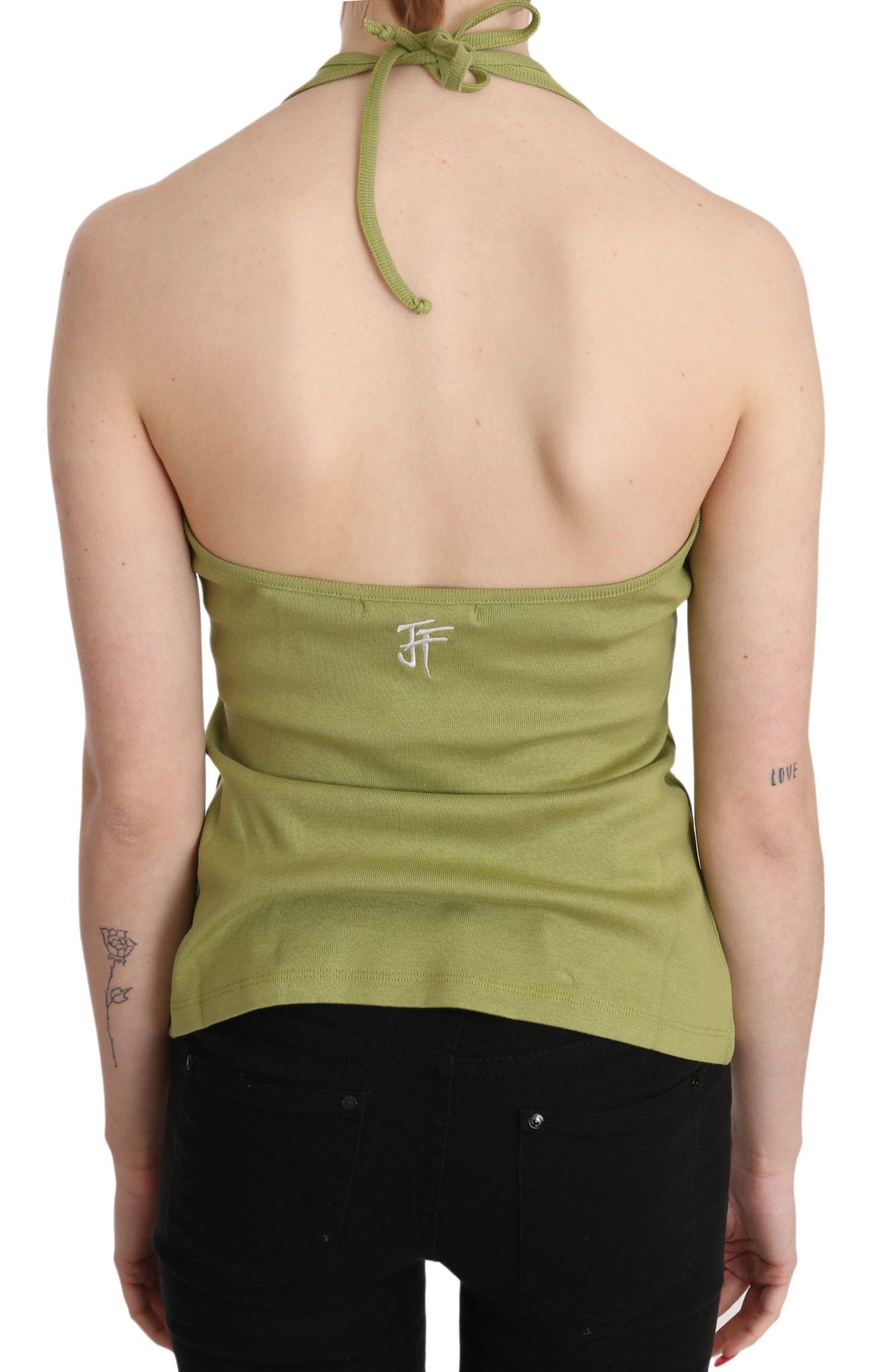 GF Ferre Green Halter Cotton Sleeveless Casual Tank Top Blouse