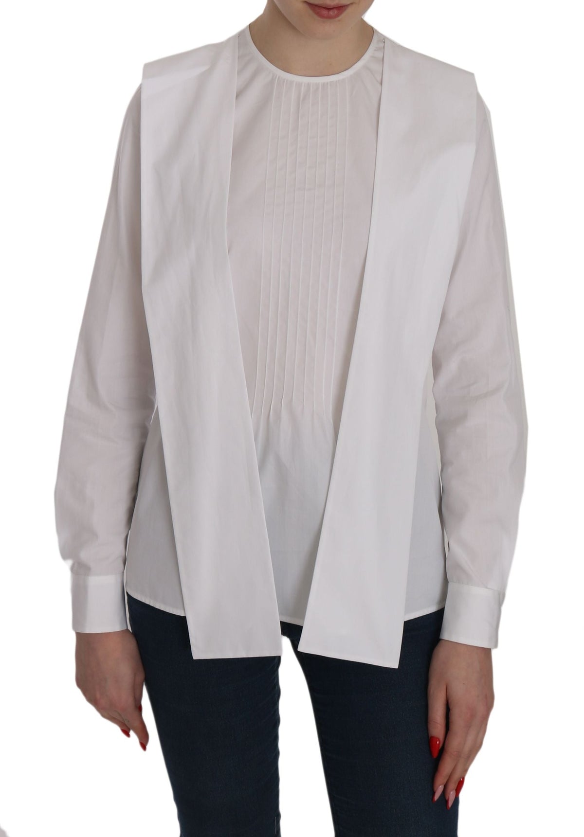 Dsquared² White Crew Neck Long Sleeve Cotton Blouse Dsquared²