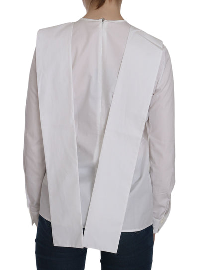 Dsquared² White Crew Neck Long Sleeve Cotton Blouse