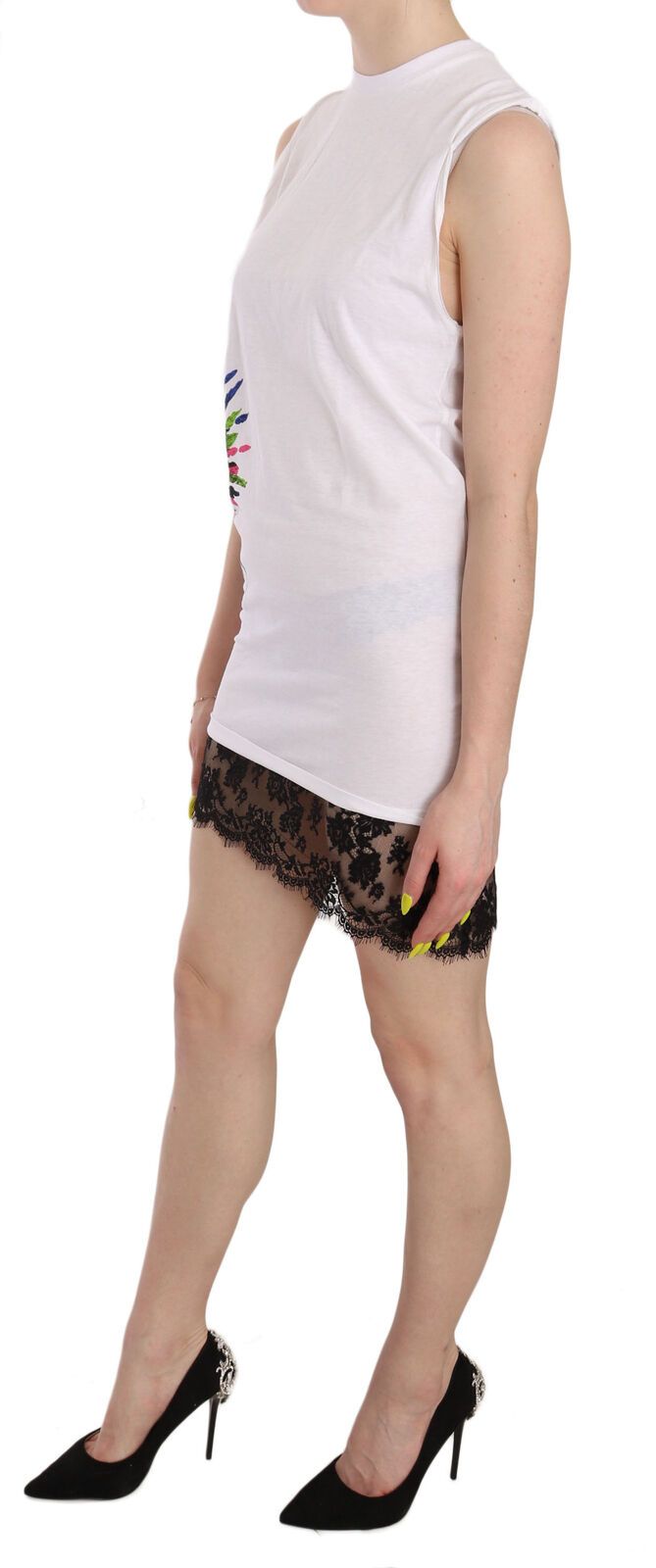 Dsquared² White Printed Crew Neck Sleeveless Bodycon Mini Dress Dsquared²