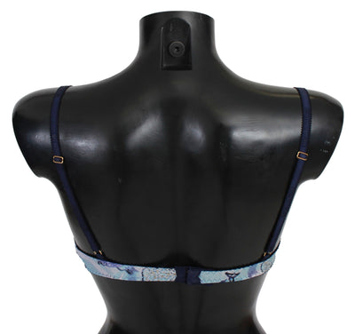 Roberto Cavalli Blue Printed Nylon Reggiseno Bra Underwear