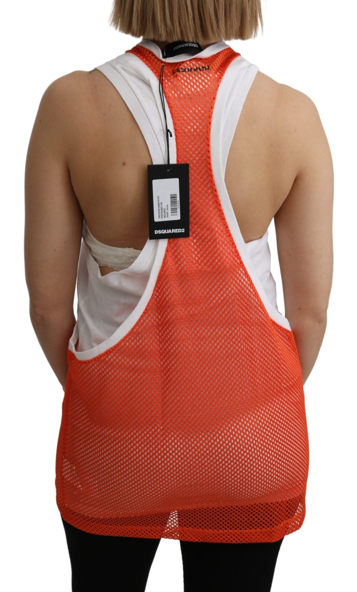Dsquared² Orange White Crewneck Sleeveless Tank T-shirt Dress Top Dsquared²