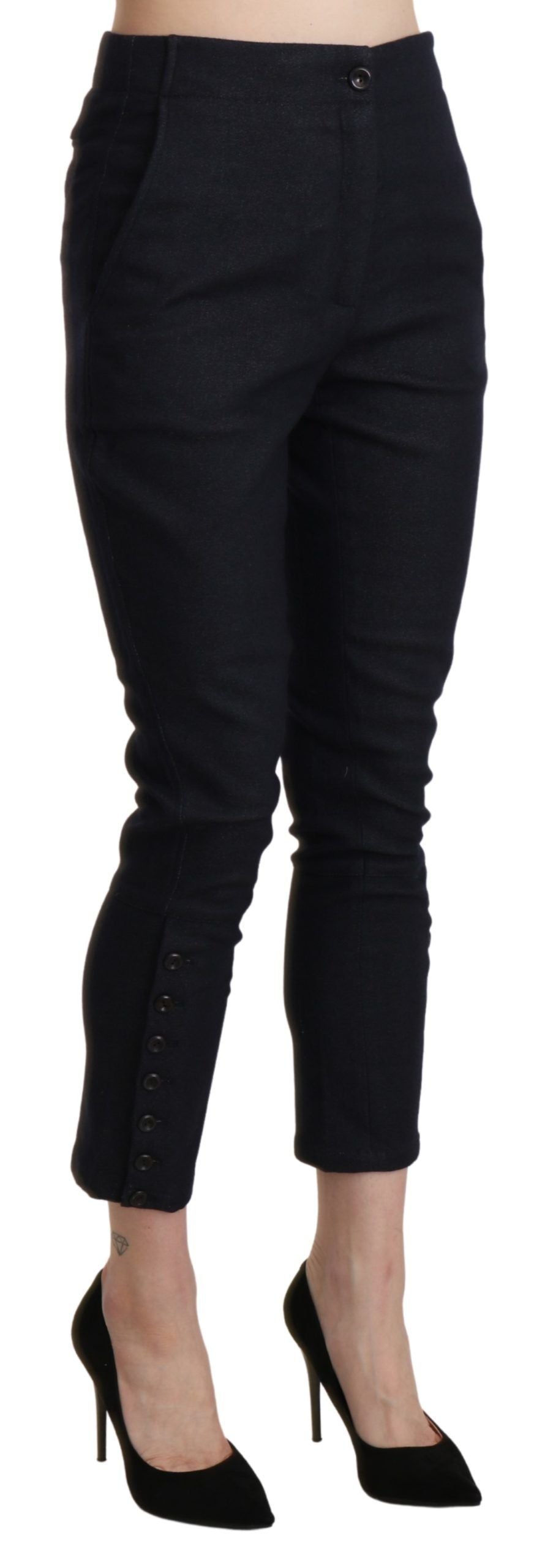 Ermanno Scervino Black High Waist Capri Cropped Cotton Pants