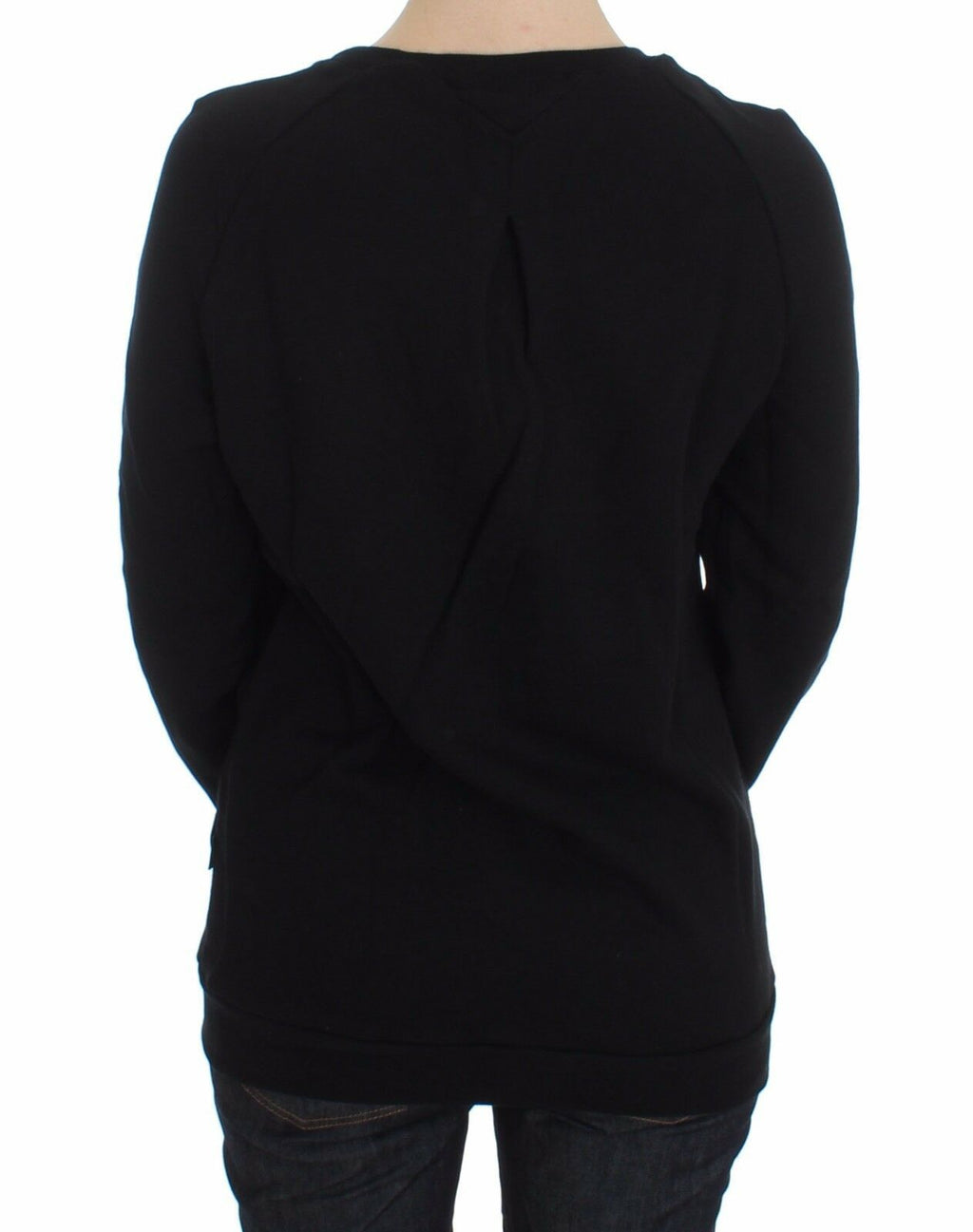 Exte Black Cotton Motive Print Crewneck Pullover Sweater