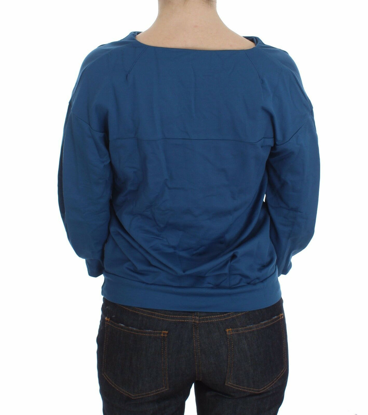 Exte Blue Cotton Top Pullover Deep V-neck Women Sweater
