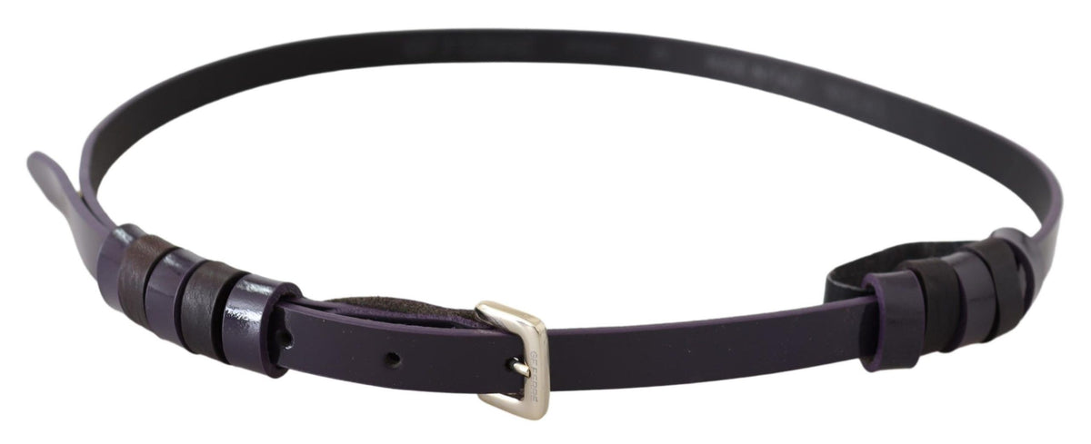 GF Ferre Black Leather Thin Gold Metal Chrome Buckle Belt
