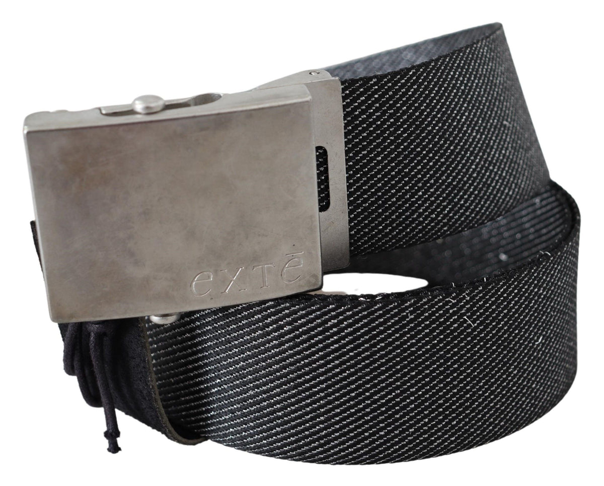 Exte Black Silver Metal Brushed Buckle Waist Belt