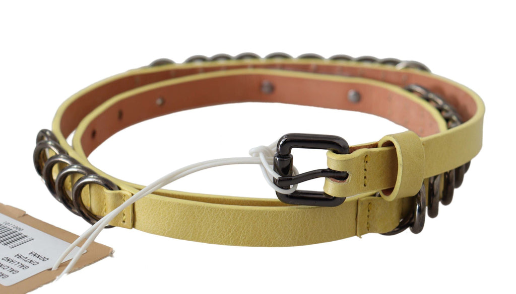 John Galliano Yellow Leather Luxury Slim Buckle Fancy Belt John Galliano