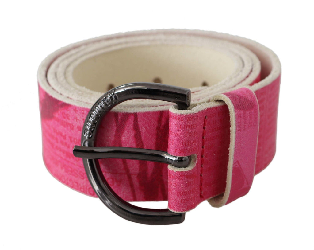 John Galliano Pink Leather Letter Logo Design Round Buckle Belt John Galliano