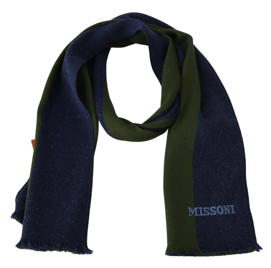 Missoni Green Striped Wool Unisex Neck Wrap Shawl Blue Missoni