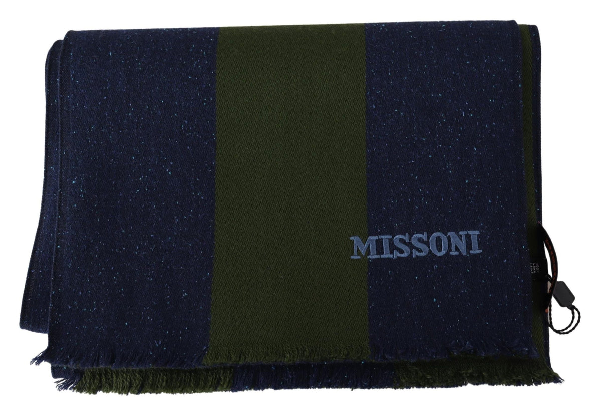 Missoni Green Striped Wool Unisex Neck Wrap Shawl Blue Missoni