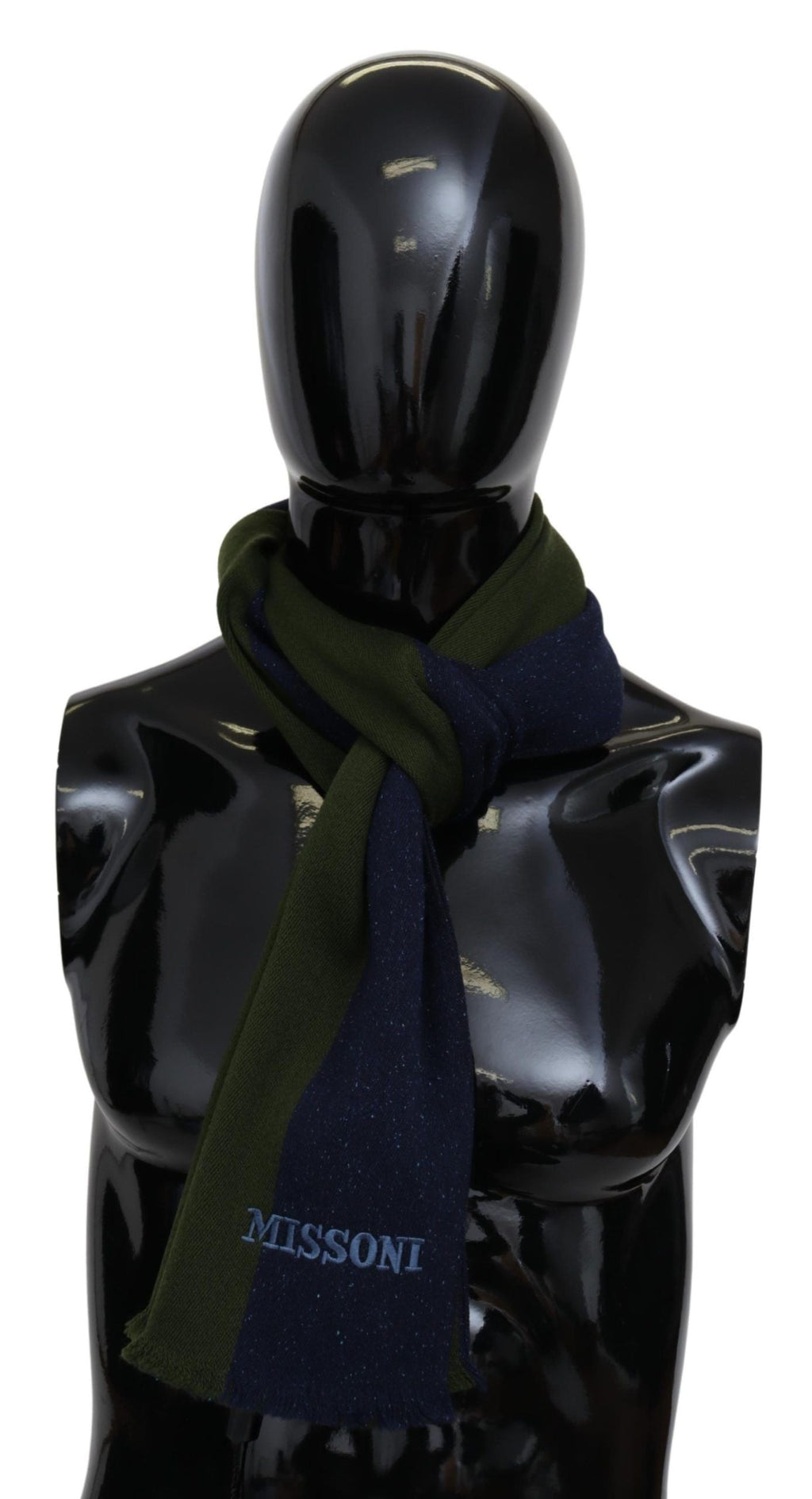 Missoni Green Striped Wool Unisex Neck Wrap Shawl Blue Missoni
