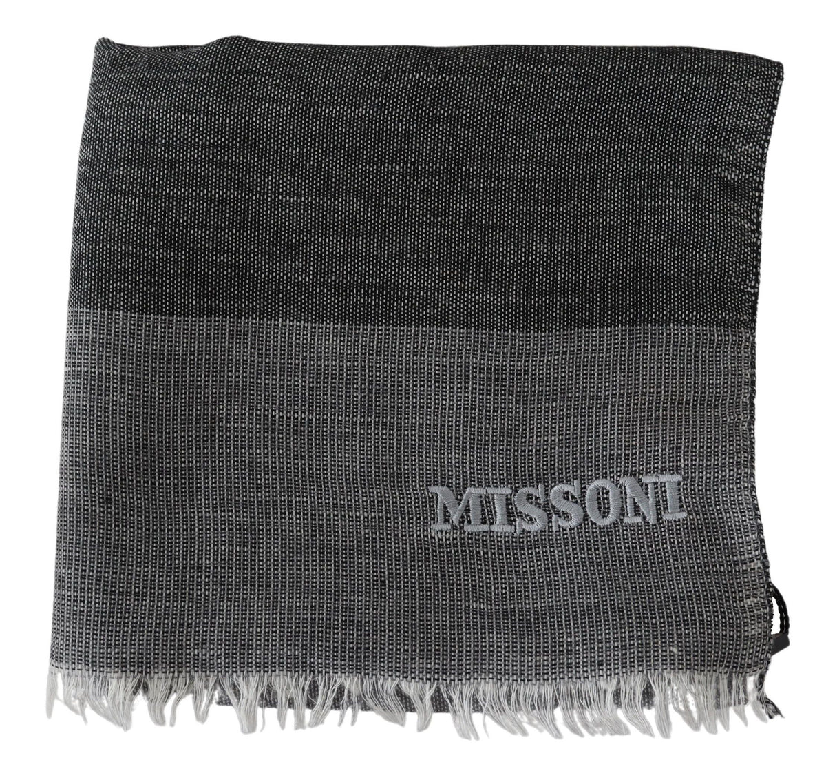 Missoni Gray Striped Wool Unisex Neck Wrap Fringes Scarf Missoni
