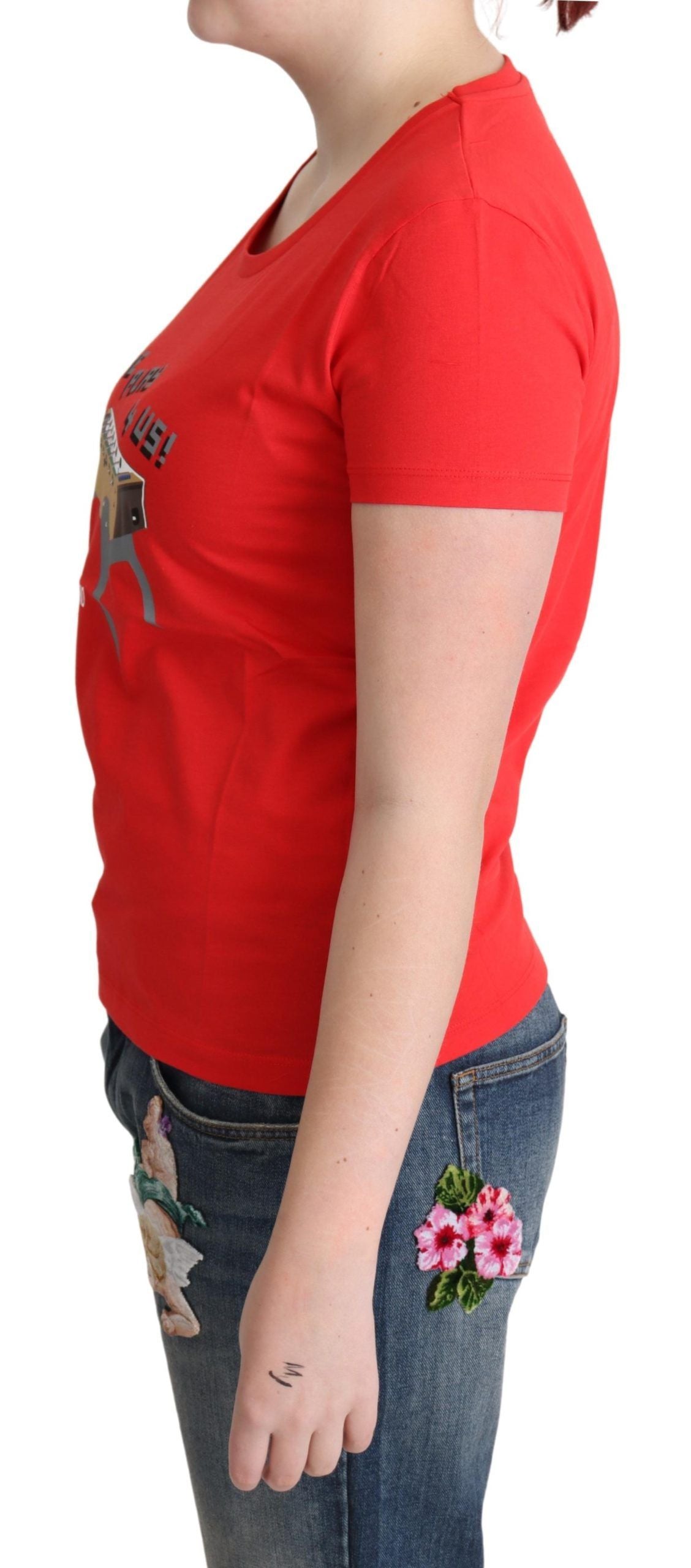Moschino Red Cotton Come Play 4 Us Print Tops Blouse T-shirt Moschino