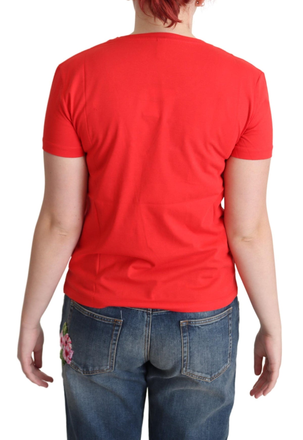 Moschino Red Printed Cotton Short Sleeves Tops Blouse T-shirt Moschino