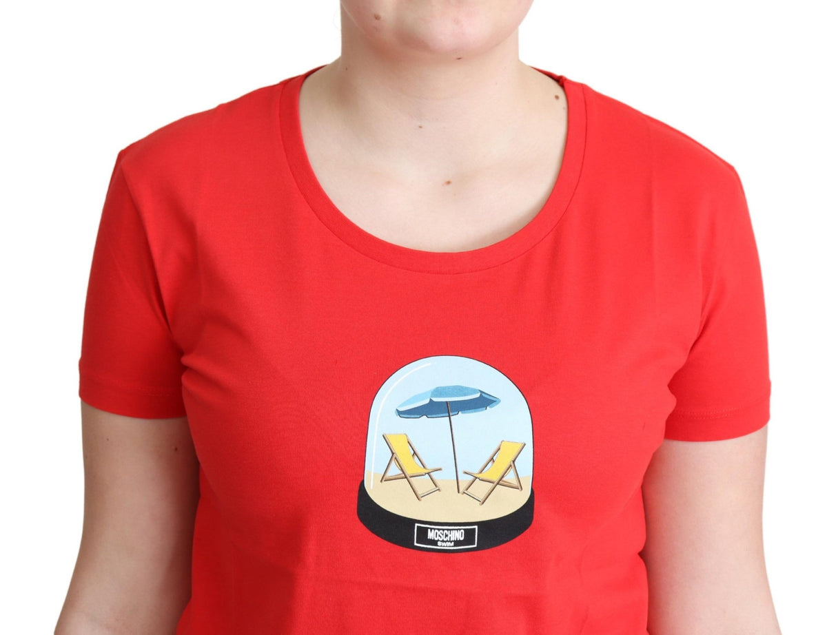 Moschino Red Printed Cotton Short Sleeves Tops Blouse T-shirt Moschino