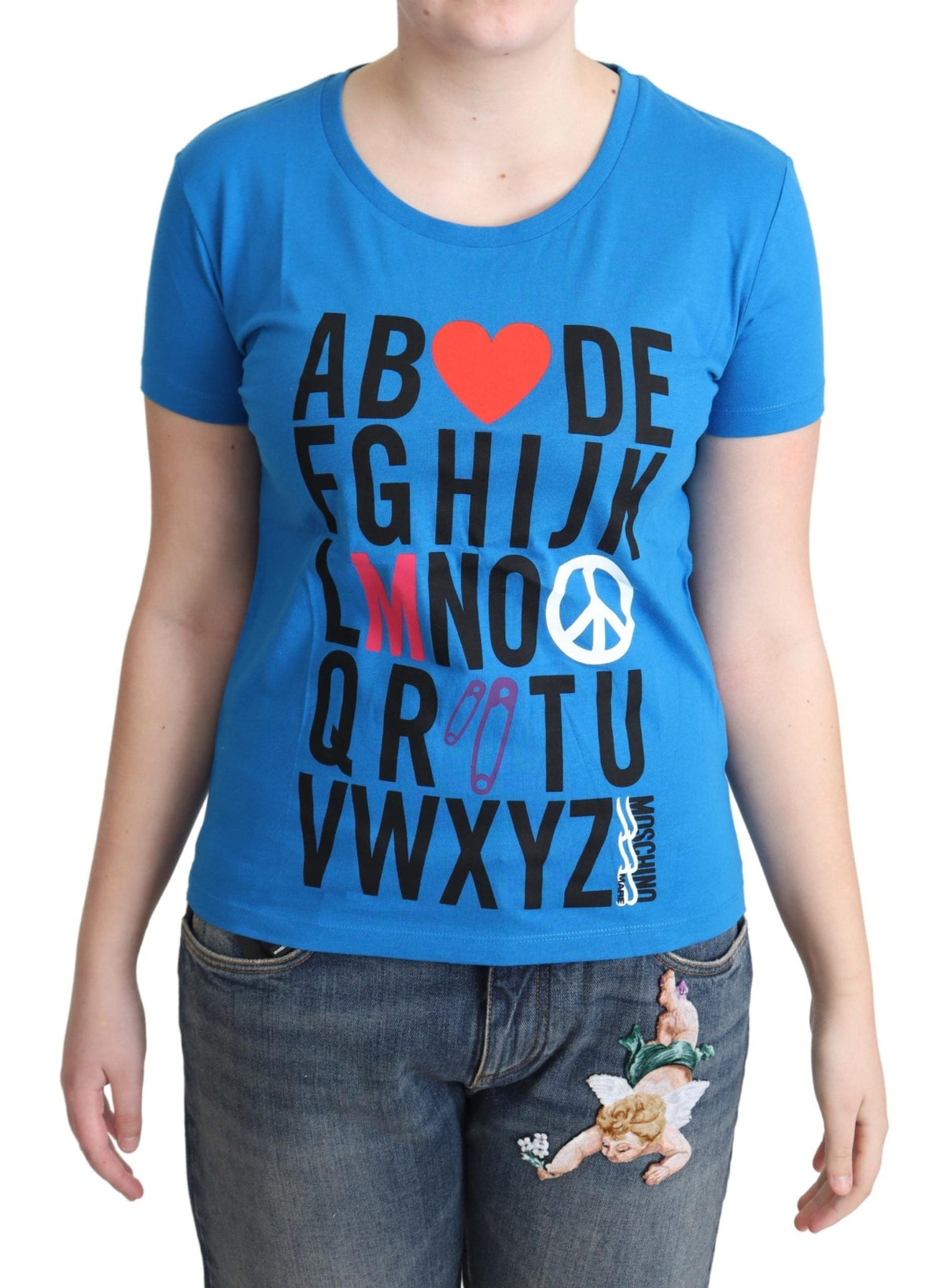 Moschino Blue Cotton Alphabet Letter Print Tops Moschino