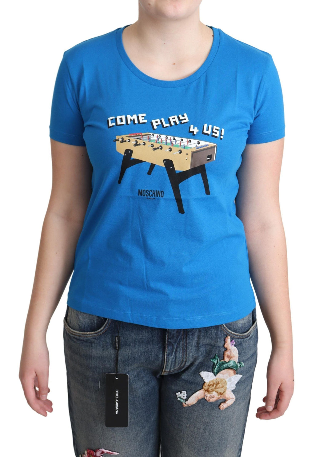 Moschino Blue Cotton Come Play 4 Us Print T-shirt Moschino