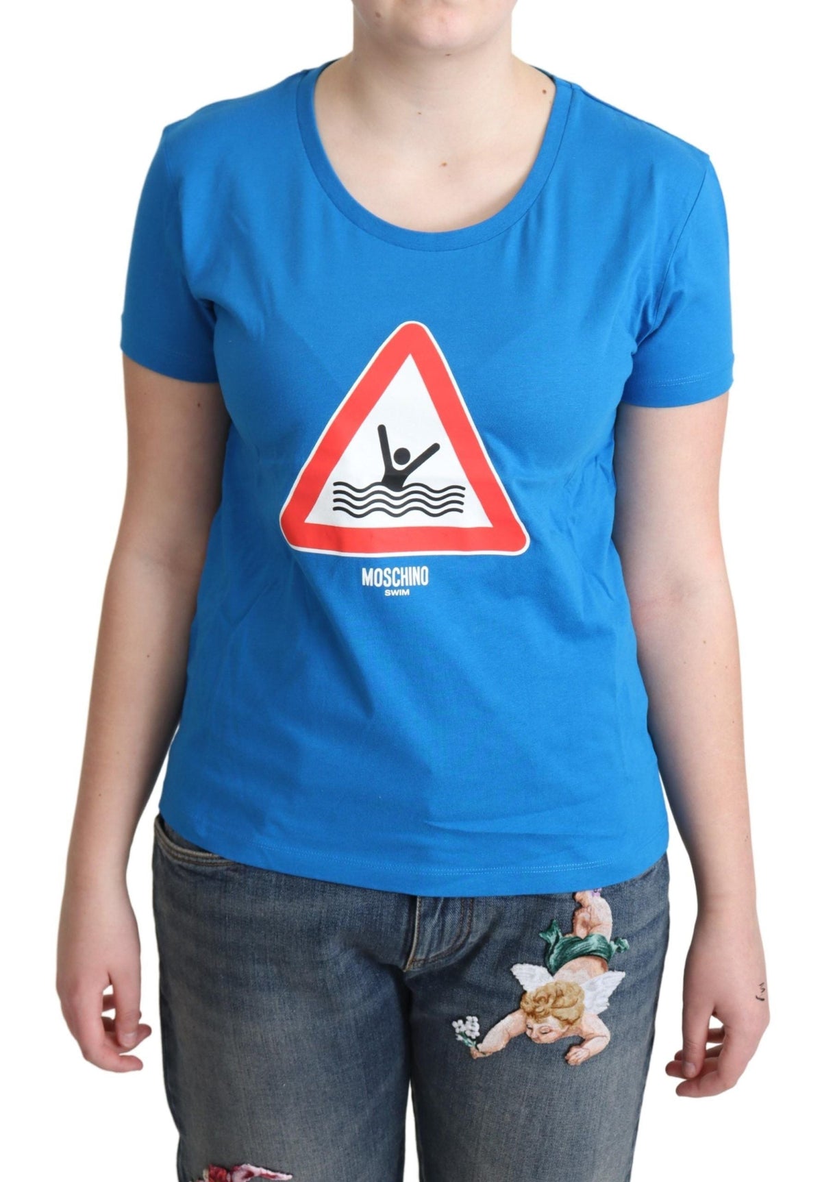 Moschino Blue Cotton Swim Graphic Triangle T-shirt Moschino