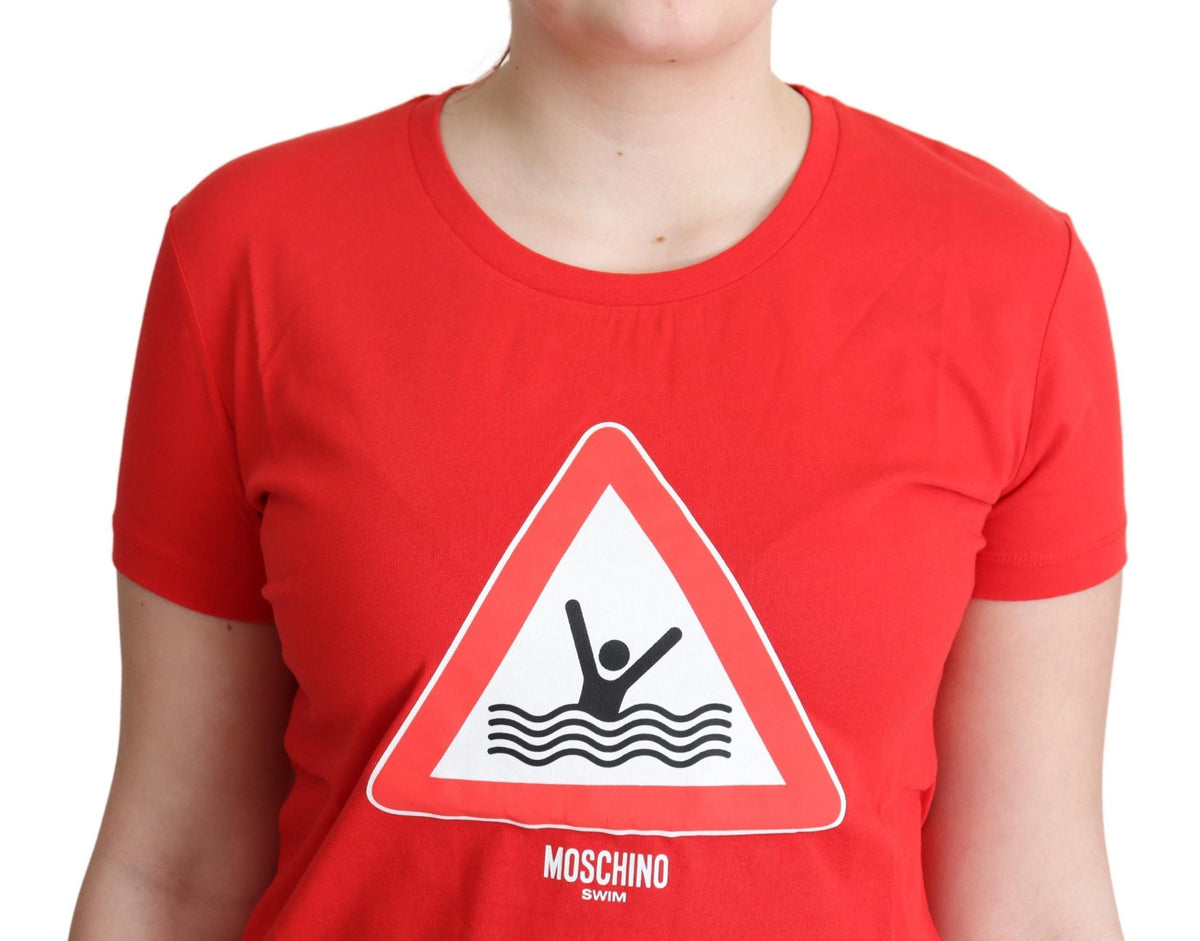 Moschino Red Cotton Swim Graphic Triangle Print  T-shirt Moschino