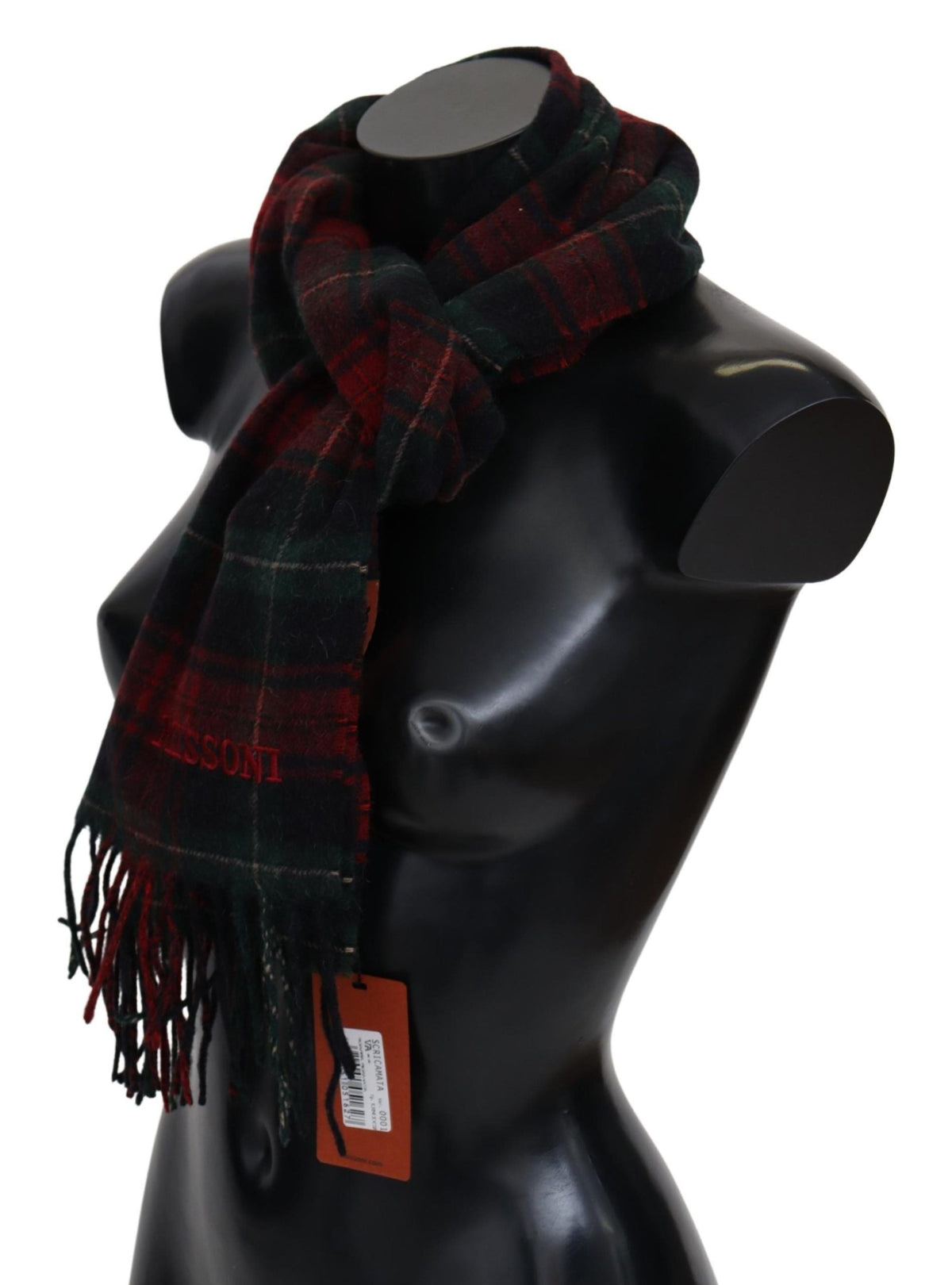 Missoni Black Red Check Wool Unisex Neck Wrap Fringes Scarf Missoni