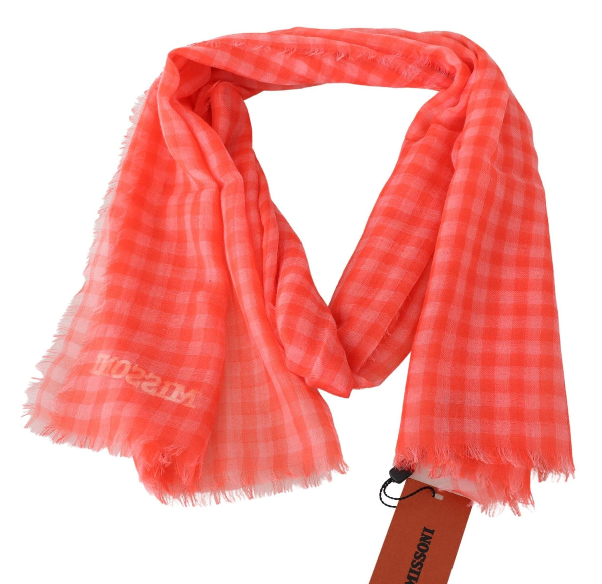 Missoni Orange Check Cashmere Unisex Wrap Fringes Scarf Missoni