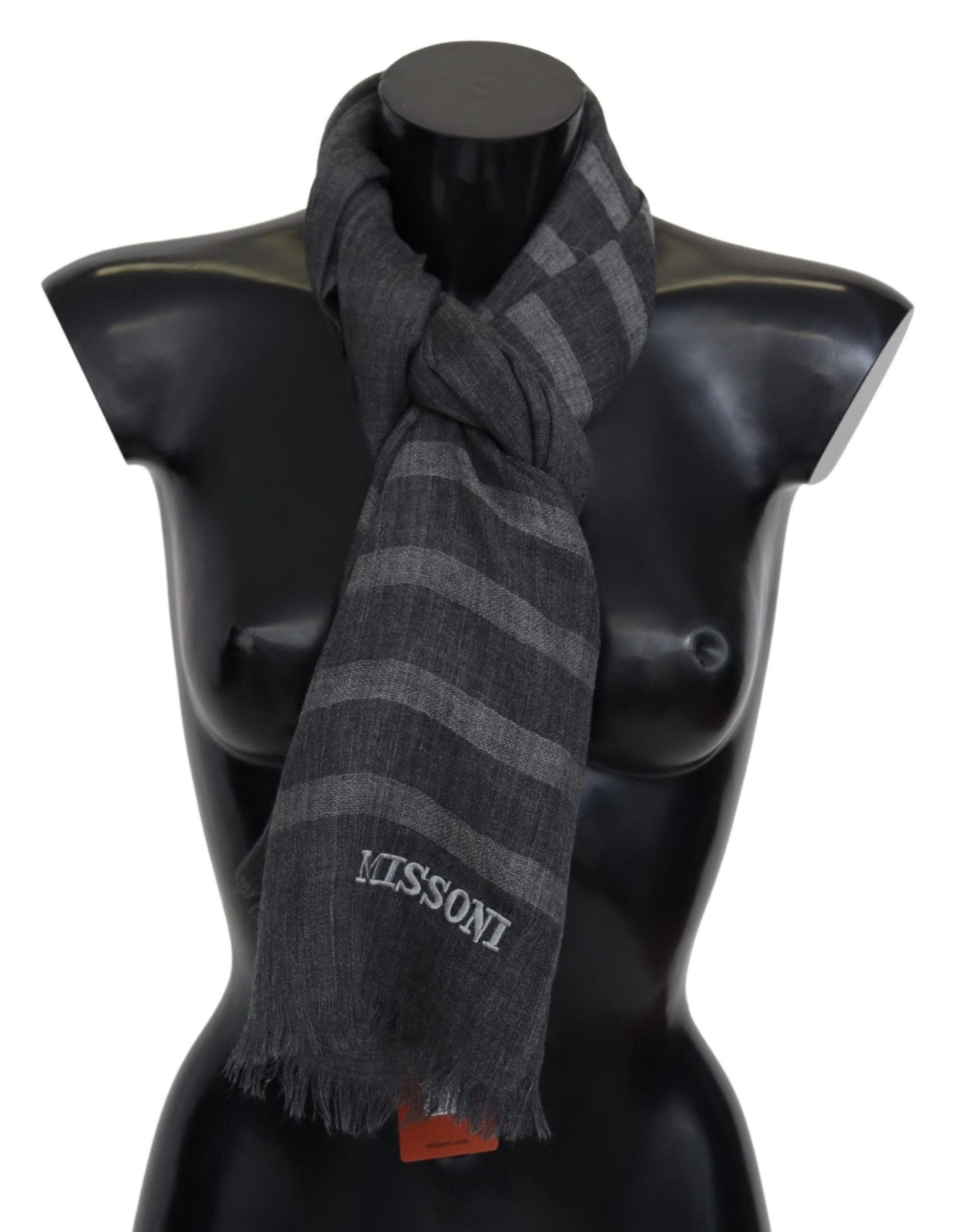 Missoni Gray Striped Wool Unisex Neck Wrap Fringes Scarf Missoni