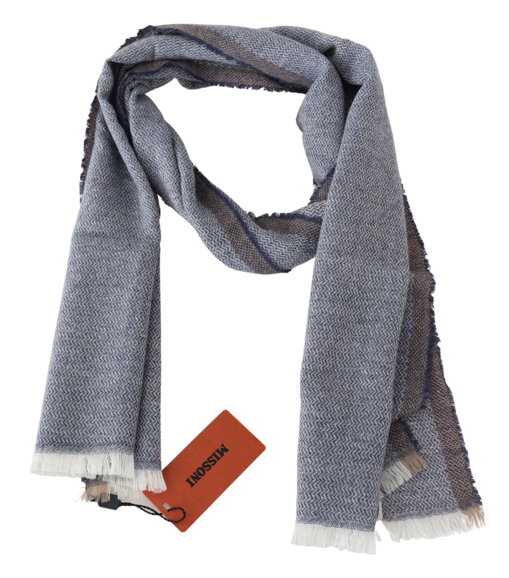 Missoni Gray Striped Wool Unisex Neck Wrap Fringes Scarf Missoni