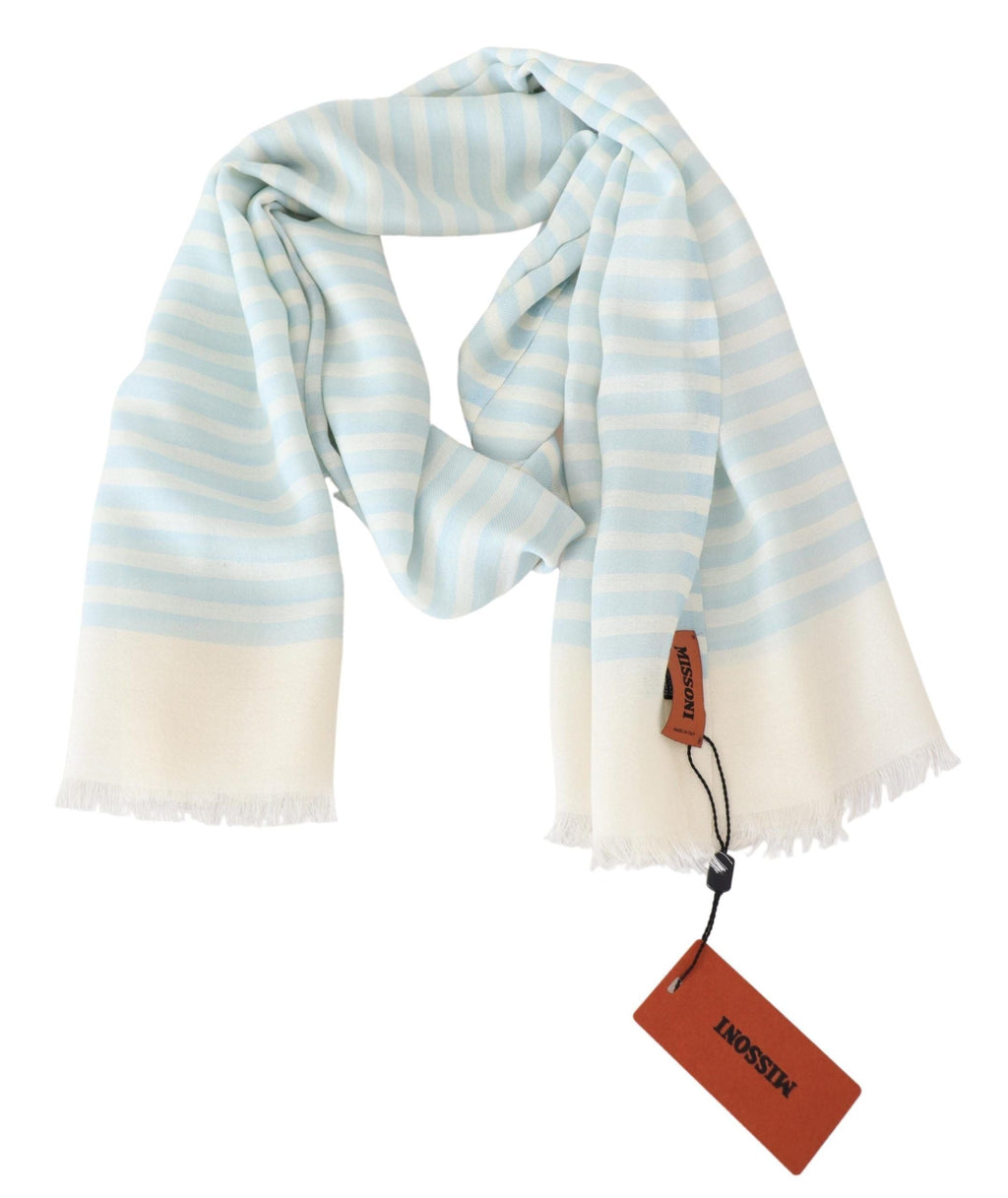 Missoni Blue White Lined Cashmere Unisex Wrap Scarf Missoni