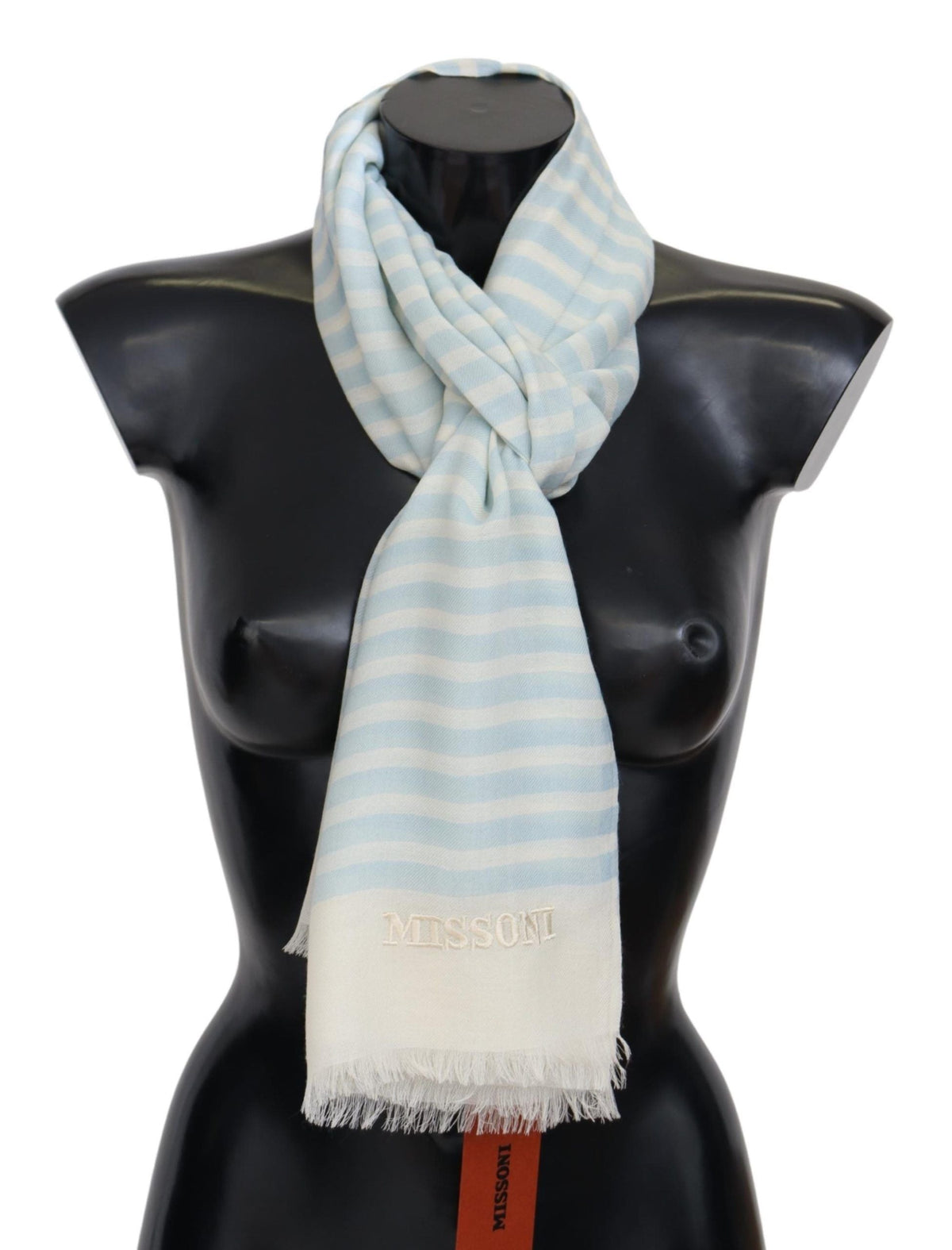 Missoni Blue White Lined Cashmere Unisex Wrap Scarf Missoni