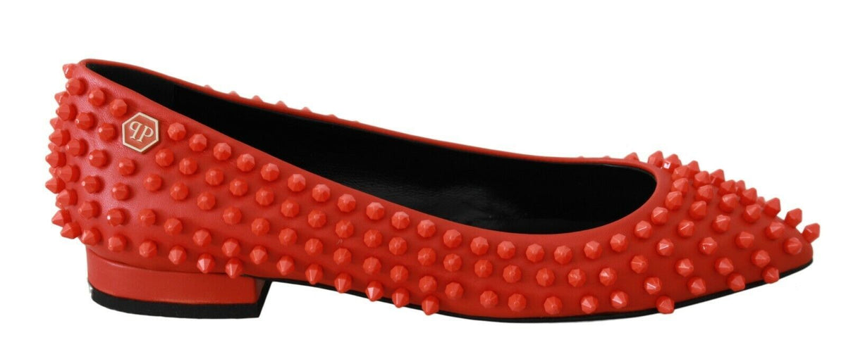 Philipp Plein Orange Leather Ballerina WHAT I DO Flats Shoes Philipp Plein