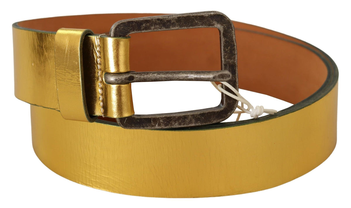 John Galliano Gold Genuine Leather Rustic Silver Buckle Waist Belt John Galliano