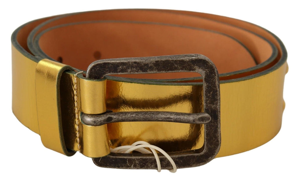 John Galliano Gold Genuine Leather Rustic Silver Buckle Waist Belt John Galliano