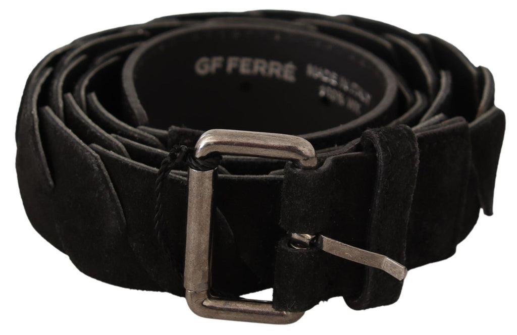 GF Ferre Black WX Silver Tone Buckle Waist Belt